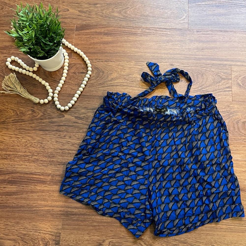 Royal Blue Plus Size Paperbag Shorts with Pockets